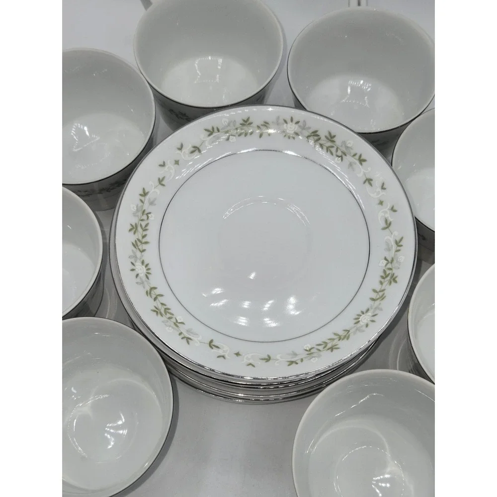 Berkeley House June Bride 6150 Japan 8 Cup & Saucer Sets Fine China Silver Trim